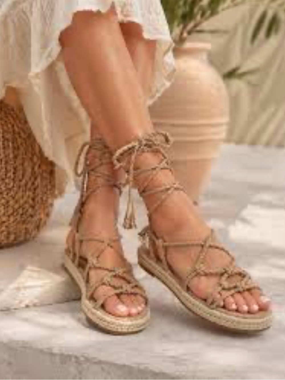 Joie Suede Gladiator Lace-Up Espadrille Sandals in Natural Tan
